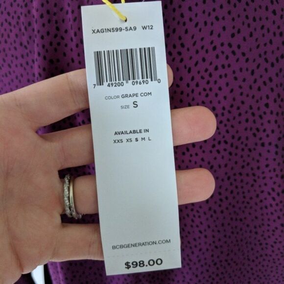 BCBGeneration Purple and Black Polka Dot Button Down Blouse Small - Picture 7 of 8